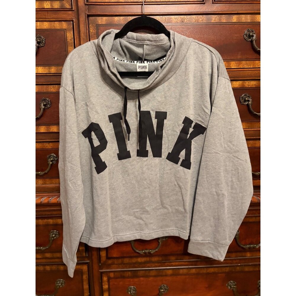 PINK by VICTORIA'S SECRET CROP GRAY SWEATSHIRT - NEW! SIZE LG - Picture 2 of 6